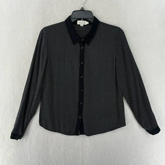 Molly Bracken Button-Up Shirt Women's Sz S Black Polka Dot Collared Relaxed Fit - Picture 1 of 10